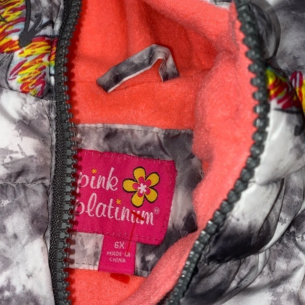 Pink Platinum little girls butterfly print puffy jacket with hood size 6X